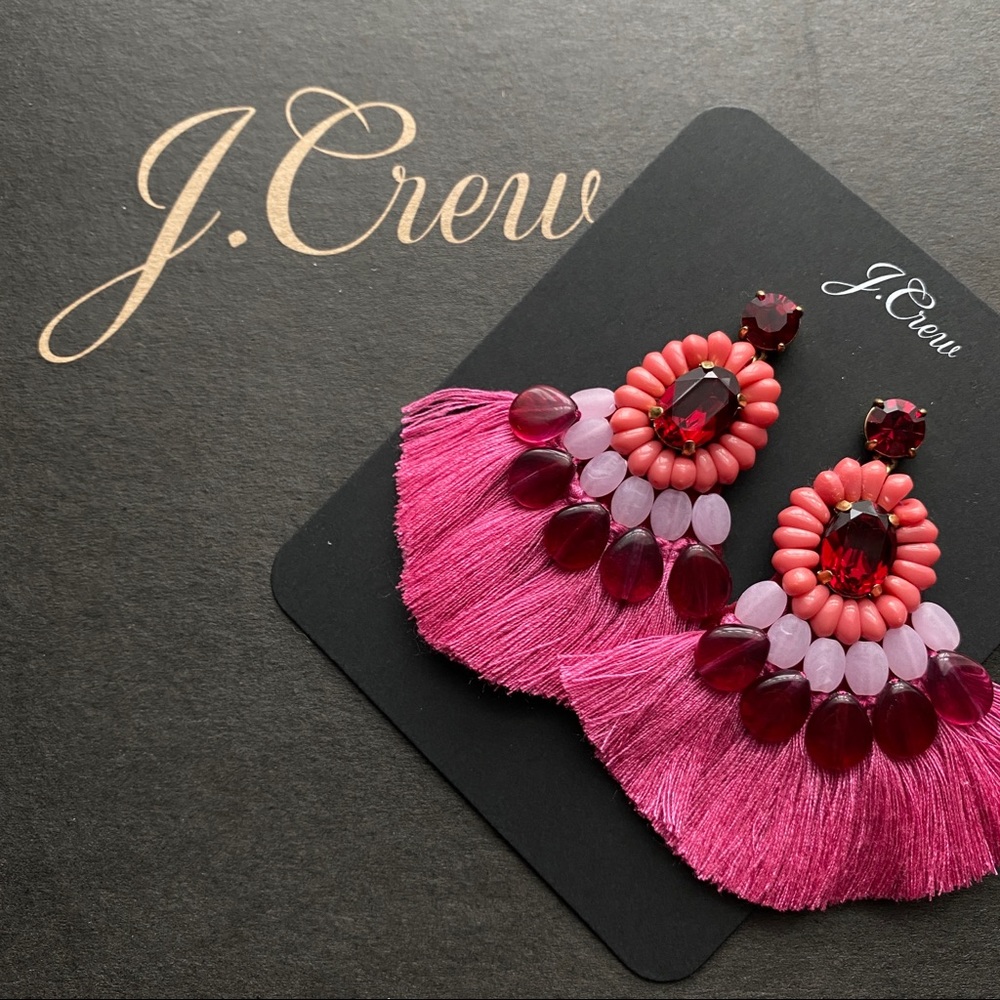 NWT J. Crew Resin beaded fringe earrings